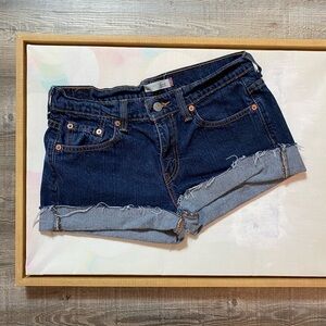 Levi’s 515 cut off frayed rolled blue jean shorts